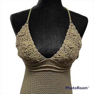 Panos Emporio of Sweden crochet swim dress cover up M olive green